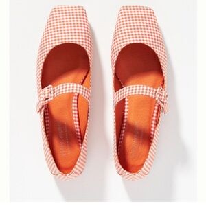 NWOT Anthropologie Jeffrey Campbell Mary Jane Square Toe Flats- Orange size 7.5
